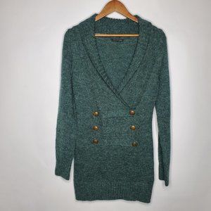 Top Secret Womens Green Pullover Sweater Size 38 V Neck Ribbed Buttons Y2K